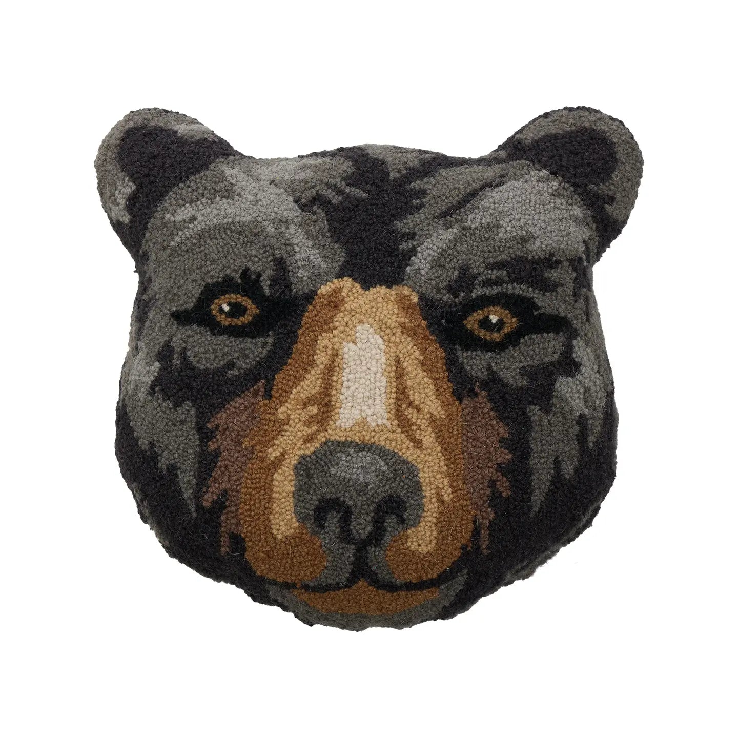 Peking Handicraft Black Bear Face Shaped Wool Hook Cushion